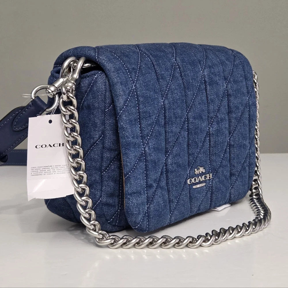 NWT COACH QUINN BAG WITH QUILTING - INDIGO BLUE - Picture 3 of 10